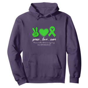 Traumatic Brain Injury Awareness Hoodie Peace Love Cure TBI Warrior TS02 Purple Print Your Wear