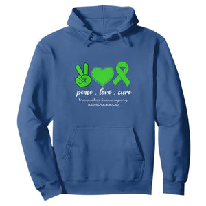 Traumatic Brain Injury Awareness Hoodie Peace Love Cure TBI Warrior TS02 Royal Blue Print Your Wear