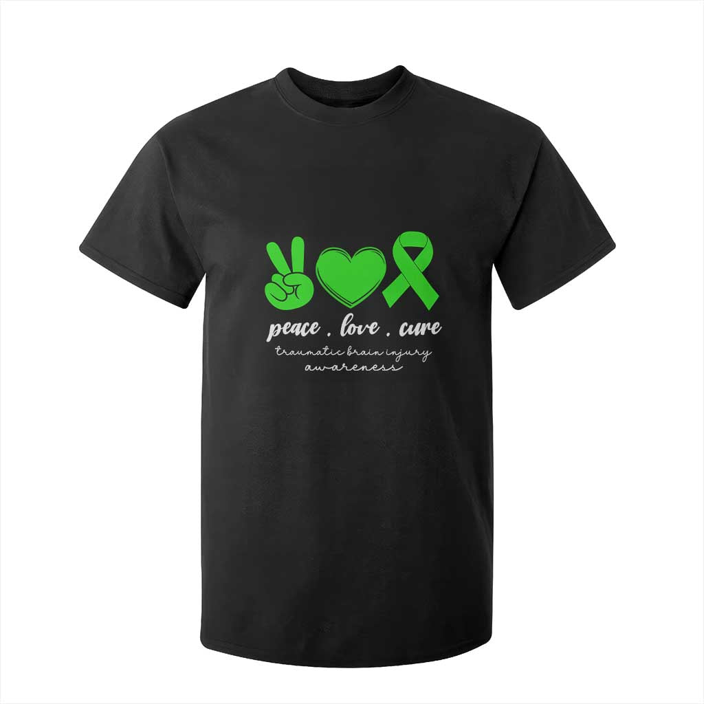 Traumatic Brain Injury Awareness T Shirt For Kid Peace Love Cure TBI Warrior TS02 Black Print Your Wear
