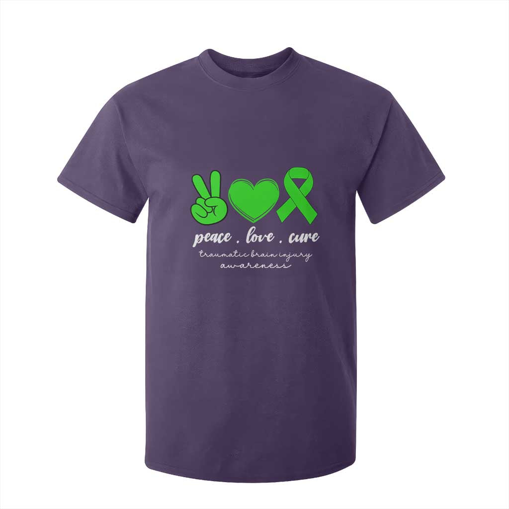 Traumatic Brain Injury Awareness T Shirt For Kid Peace Love Cure TBI Warrior TS02 Purple Print Your Wear