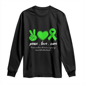 Traumatic Brain Injury Awareness Long Sleeve Shirt Peace Love Cure TBI Warrior TS02 Black Print Your Wear