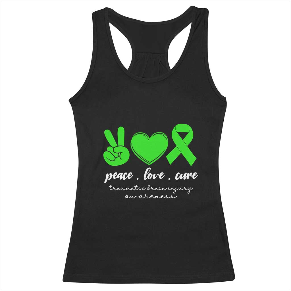 Traumatic Brain Injury Awareness Racerback Tank Top Peace Love Cure TBI Warrior TS02 Black Print Your Wear