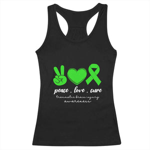 Traumatic Brain Injury Awareness Racerback Tank Top Peace Love Cure TBI Warrior TS02 Black Print Your Wear