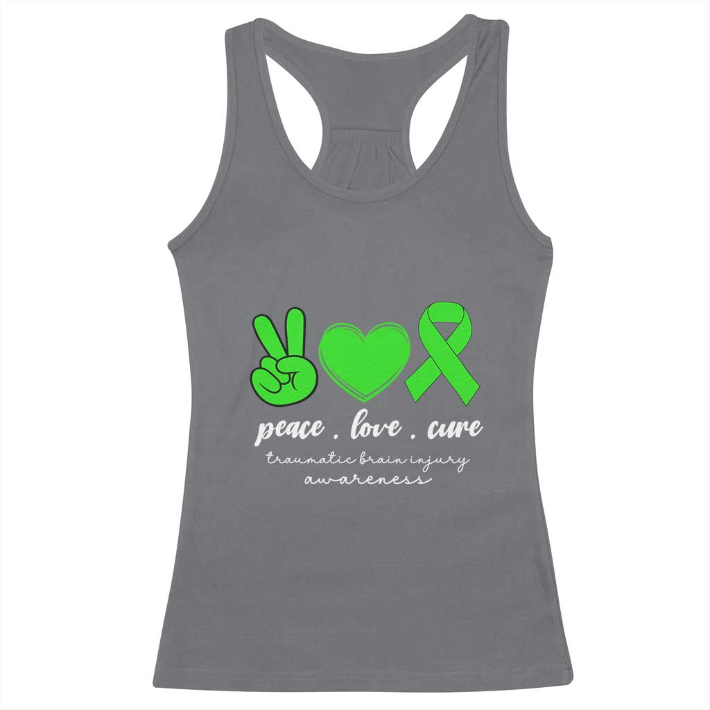 Traumatic Brain Injury Awareness Racerback Tank Top Peace Love Cure TBI Warrior TS02 Charcoal Print Your Wear