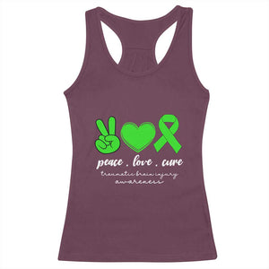 Traumatic Brain Injury Awareness Racerback Tank Top Peace Love Cure TBI Warrior TS02 Maroon Print Your Wear