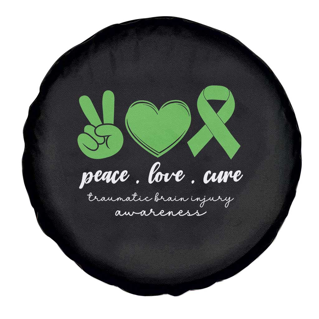 Traumatic Brain Injury Awareness Spare Tire Cover Peace Love Cure TBI Warrior TS02 Print Your Wear