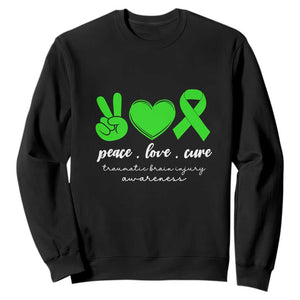 Traumatic Brain Injury Awareness Sweatshirt Peace Love Cure TBI Warrior TS02 Black Print Your Wear