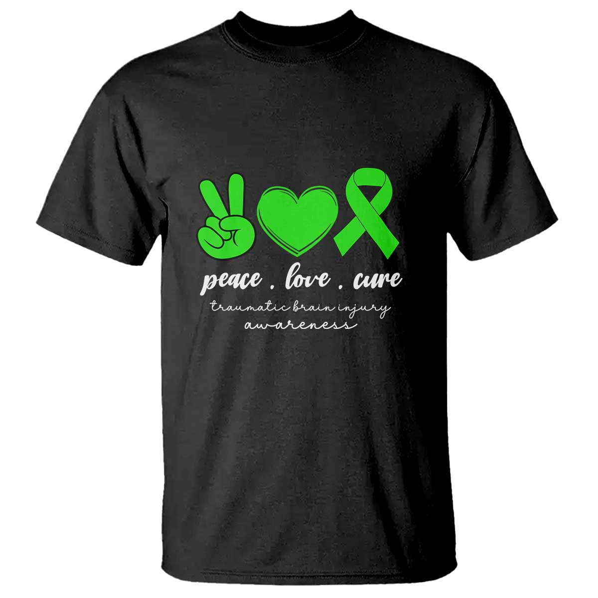 Traumatic Brain Injury Awareness T Shirt Peace Love Cure TBI Warrior TS02 Black Print Your Wear