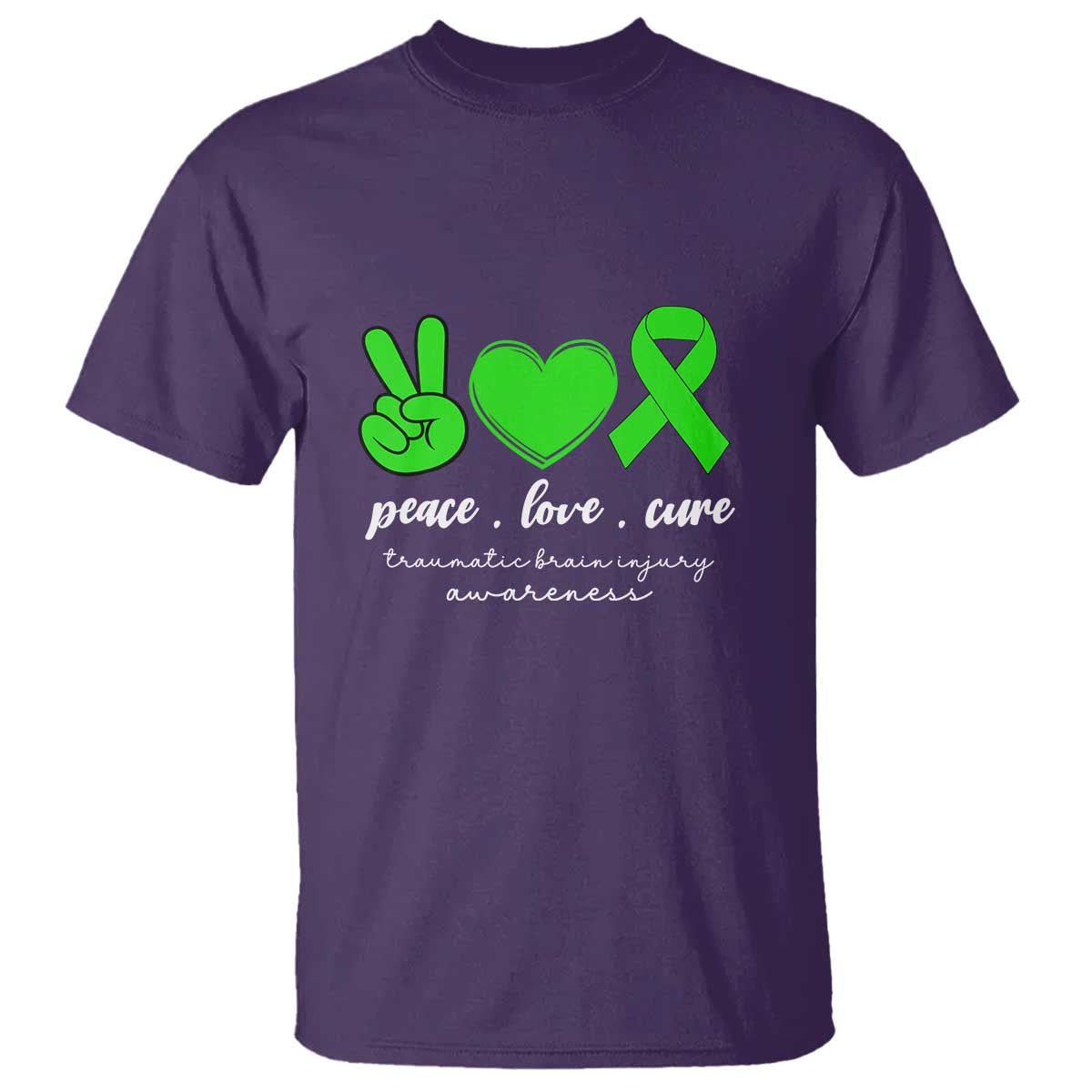 Traumatic Brain Injury Awareness T Shirt Peace Love Cure TBI Warrior TS02 Purple Print Your Wear