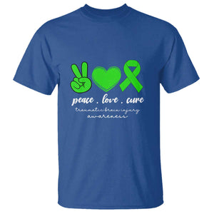 Traumatic Brain Injury Awareness T Shirt Peace Love Cure TBI Warrior TS02 Royal Blue Print Your Wear