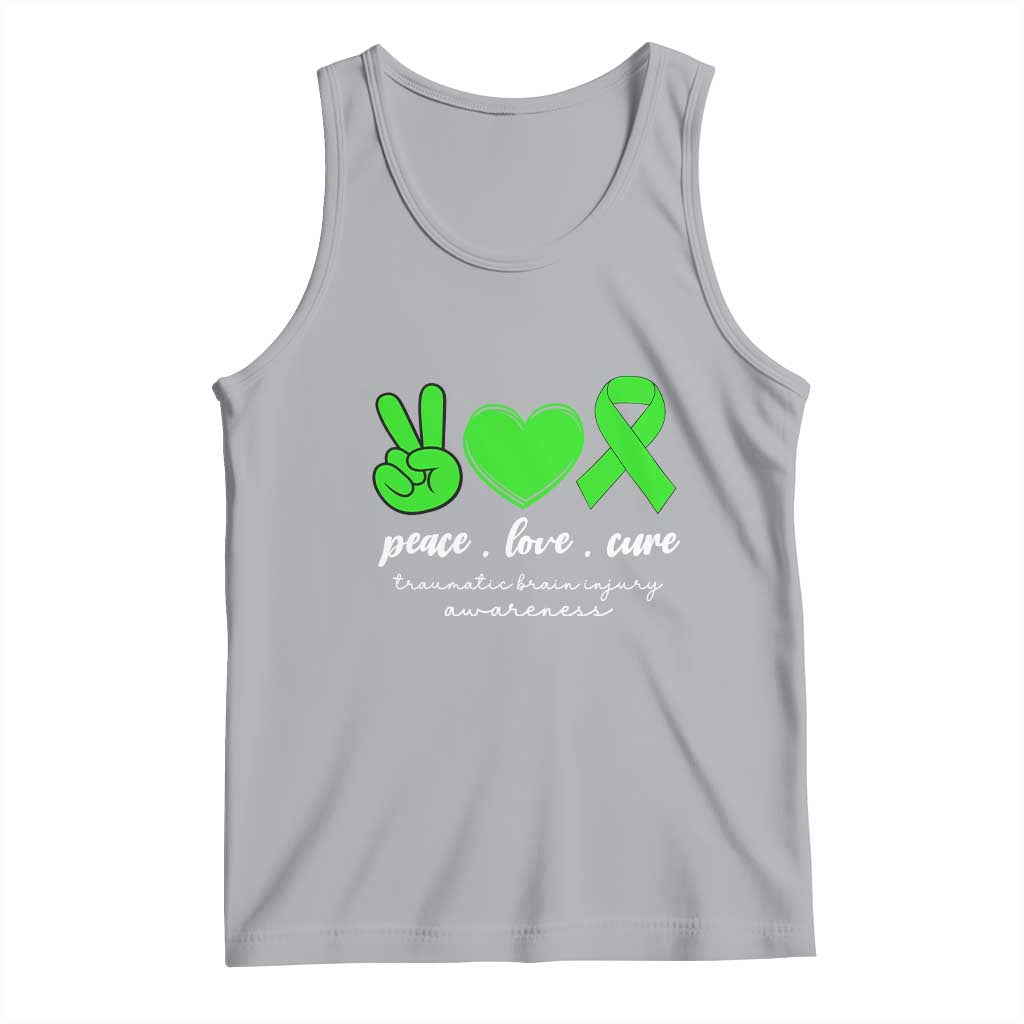Traumatic Brain Injury Awareness Tank Top Peace Love Cure TBI Warrior TS02 Athletic Heather Print Your Wear