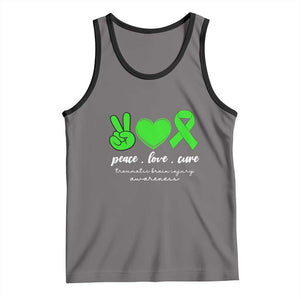 Traumatic Brain Injury Awareness Tank Top Peace Love Cure TBI Warrior TS02 Deep Heather Black Print Your Wear
