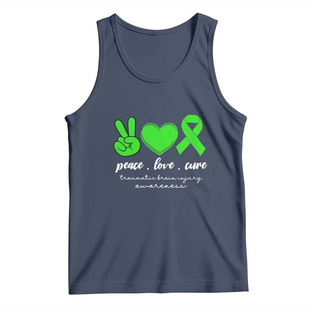 Traumatic Brain Injury Awareness Tank Top Peace Love Cure TBI Warrior TS02 Navy Print Your Wear
