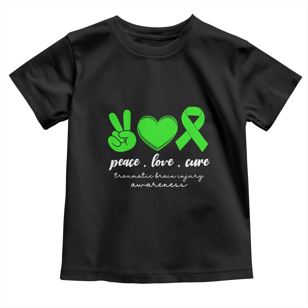Traumatic Brain Injury Awareness Toddler T Shirt Peace Love Cure TBI Warrior TS02 Black Print Your Wear
