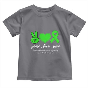 Traumatic Brain Injury Awareness Toddler T Shirt Peace Love Cure TBI Warrior TS02 Charcoal Print Your Wear