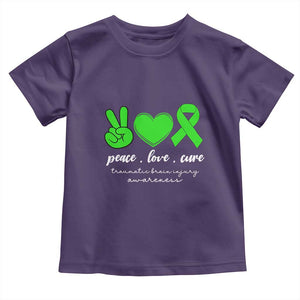 Traumatic Brain Injury Awareness Toddler T Shirt Peace Love Cure TBI Warrior TS02 Purple Print Your Wear