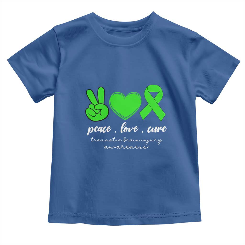 Traumatic Brain Injury Awareness Toddler T Shirt Peace Love Cure TBI Warrior TS02 Royal Blue Print Your Wear