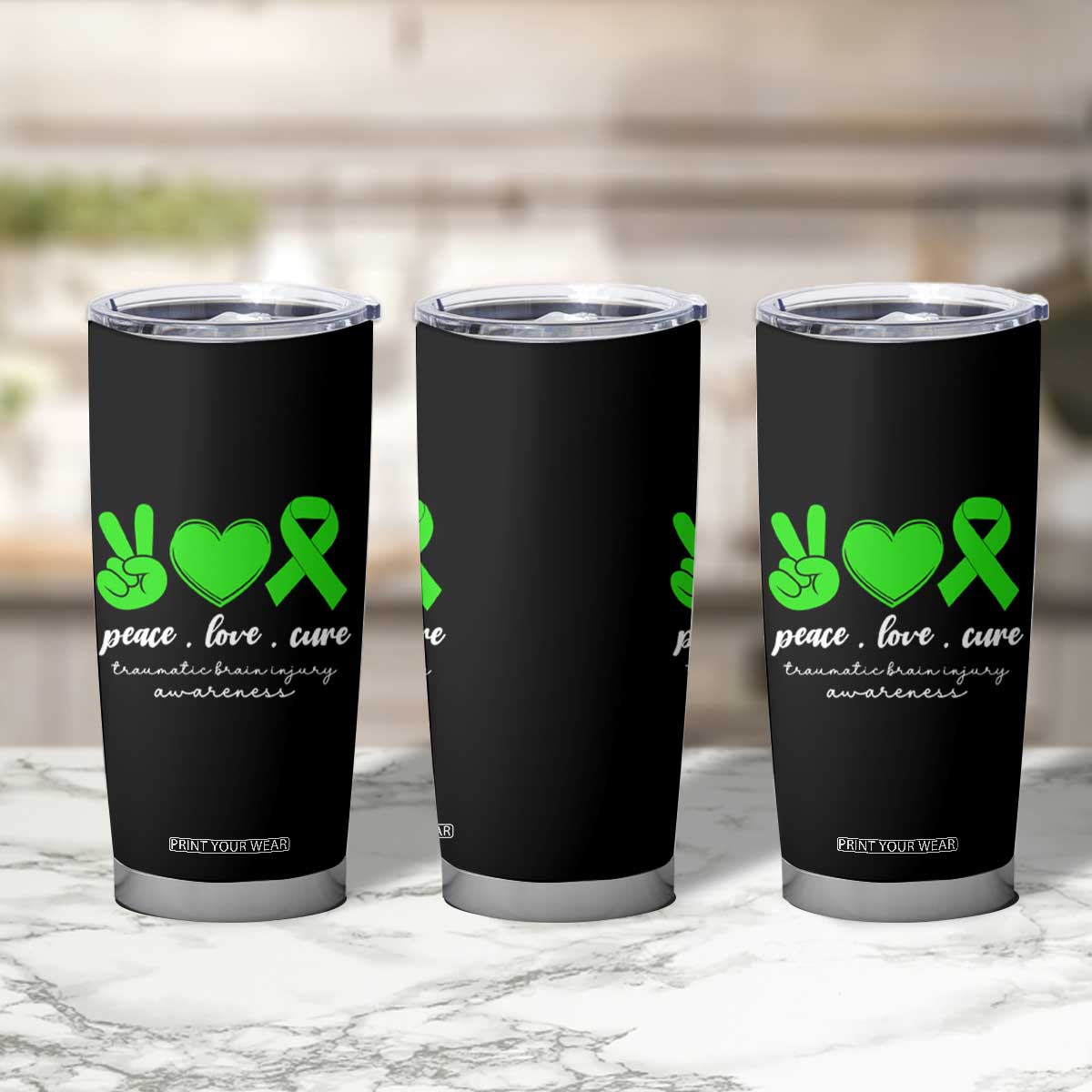 Traumatic Brain Injury Awareness Tumbler Cup Peace Love Cure TBI Warrior TS02 Print Your Wear