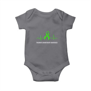 Traumatic Brain Injury Awareness Baby Onesie TBI Warrior Heartbeat Green Ribbon TS02 Charcoal Print Your Wear