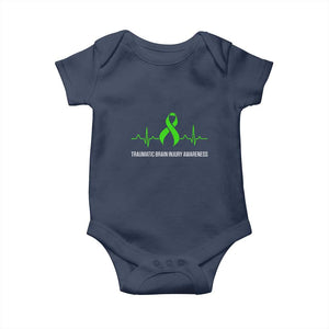 Traumatic Brain Injury Awareness Baby Onesie TBI Warrior Heartbeat Green Ribbon TS02 Navy Print Your Wear