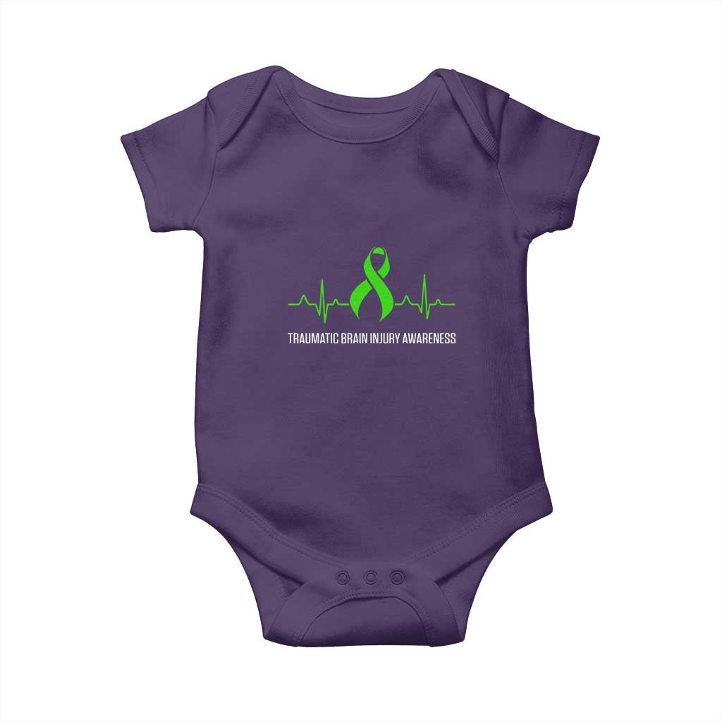 Traumatic Brain Injury Awareness Baby Onesie TBI Warrior Heartbeat Green Ribbon TS02 Purple Print Your Wear