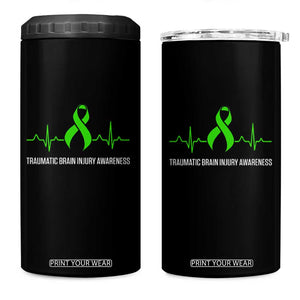 Traumatic Brain Injury Awareness 4 in 1 Can Cooler Tumbler TBI Warrior Heartbeat Green Ribbon TS02 One Size: 16 oz Black Print Your Wear