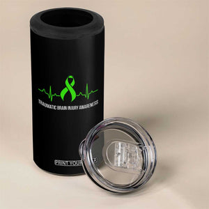 Traumatic Brain Injury Awareness 4 in 1 Can Cooler Tumbler TBI Warrior Heartbeat Green Ribbon TS02 Print Your Wear