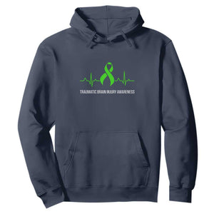 Traumatic Brain Injury Awareness Hoodie TBI Warrior Heartbeat Green Ribbon TS02 Navy Print Your Wear