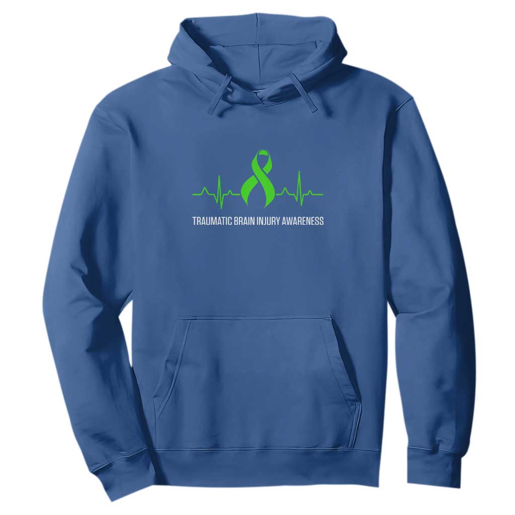 Traumatic Brain Injury Awareness Hoodie TBI Warrior Heartbeat Green Ribbon TS02 Royal Blue Print Your Wear