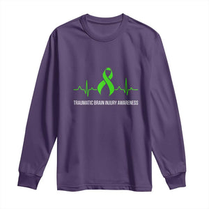 Traumatic Brain Injury Awareness Long Sleeve Shirt TBI Warrior Heartbeat Green Ribbon TS02 Purple Print Your Wear
