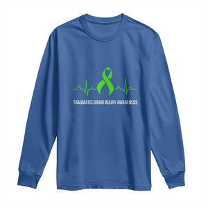 Traumatic Brain Injury Awareness Long Sleeve Shirt TBI Warrior Heartbeat Green Ribbon TS02 Royal Blue Print Your Wear