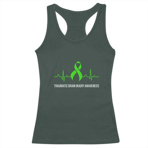 Traumatic Brain Injury Awareness Racerback Tank Top TBI Warrior Heartbeat Green Ribbon TS02 Dark Forest Green Print Your Wear