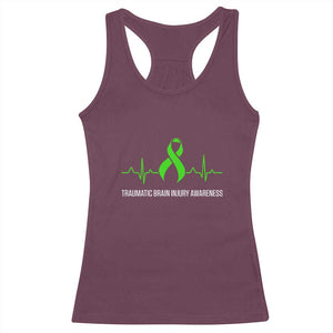 Traumatic Brain Injury Awareness Racerback Tank Top TBI Warrior Heartbeat Green Ribbon TS02 Maroon Print Your Wear