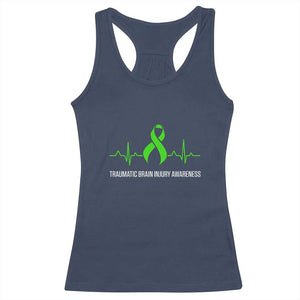 Traumatic Brain Injury Awareness Racerback Tank Top TBI Warrior Heartbeat Green Ribbon TS02 Navy Print Your Wear