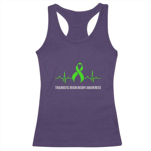 Traumatic Brain Injury Awareness Racerback Tank Top TBI Warrior Heartbeat Green Ribbon TS02 Purple Print Your Wear