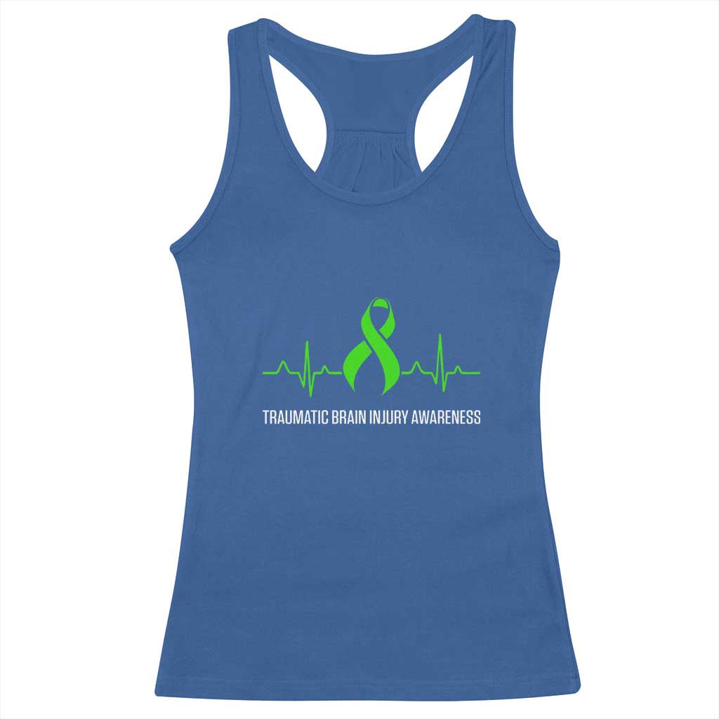 Traumatic Brain Injury Awareness Racerback Tank Top TBI Warrior Heartbeat Green Ribbon TS02 Royal Blue Print Your Wear