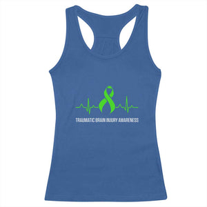 Traumatic Brain Injury Awareness Racerback Tank Top TBI Warrior Heartbeat Green Ribbon TS02 Royal Blue Print Your Wear