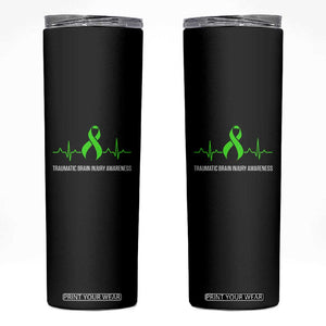 Traumatic Brain Injury Awareness Skinny Tumbler TBI Warrior Heartbeat Green Ribbon TS02 Black Print Your Wear