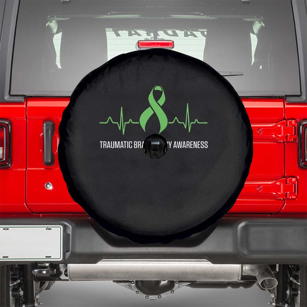 Traumatic Brain Injury Awareness Spare Tire Cover TBI Warrior Heartbeat Green Ribbon TS02 Black Print Your Wear