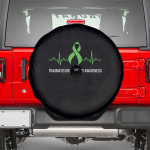Traumatic Brain Injury Awareness Spare Tire Cover TBI Warrior Heartbeat Green Ribbon TS02 Black Print Your Wear