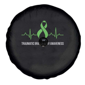 Traumatic Brain Injury Awareness Spare Tire Cover TBI Warrior Heartbeat Green Ribbon TS02 Print Your Wear
