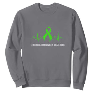 Traumatic Brain Injury Awareness Sweatshirt TBI Warrior Heartbeat Green Ribbon TS02 Charcoal Print Your Wear