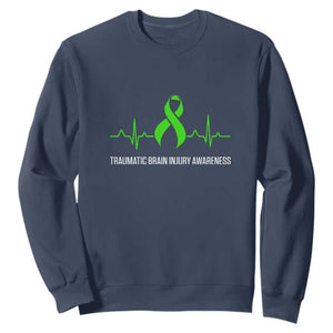 Traumatic Brain Injury Awareness Sweatshirt TBI Warrior Heartbeat Green Ribbon TS02 Navy Print Your Wear