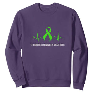 Traumatic Brain Injury Awareness Sweatshirt TBI Warrior Heartbeat Green Ribbon TS02 Purple Print Your Wear