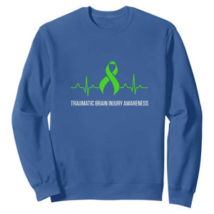 Traumatic Brain Injury Awareness Sweatshirt TBI Warrior Heartbeat Green Ribbon TS02 Royal Blue Print Your Wear