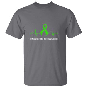 Traumatic Brain Injury Awareness T Shirt TBI Warrior Heartbeat Green Ribbon TS02 Charcoal Print Your Wear