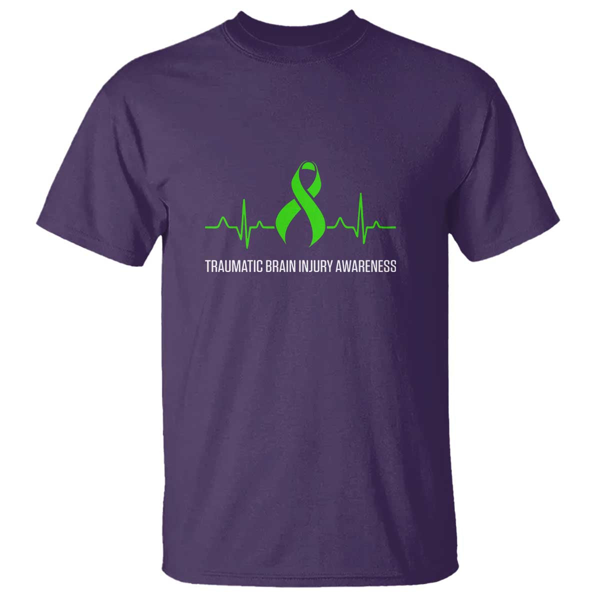 Traumatic Brain Injury Awareness T Shirt TBI Warrior Heartbeat Green Ribbon TS02 Purple Print Your Wear