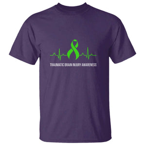 Traumatic Brain Injury Awareness T Shirt TBI Warrior Heartbeat Green Ribbon TS02 Purple Print Your Wear