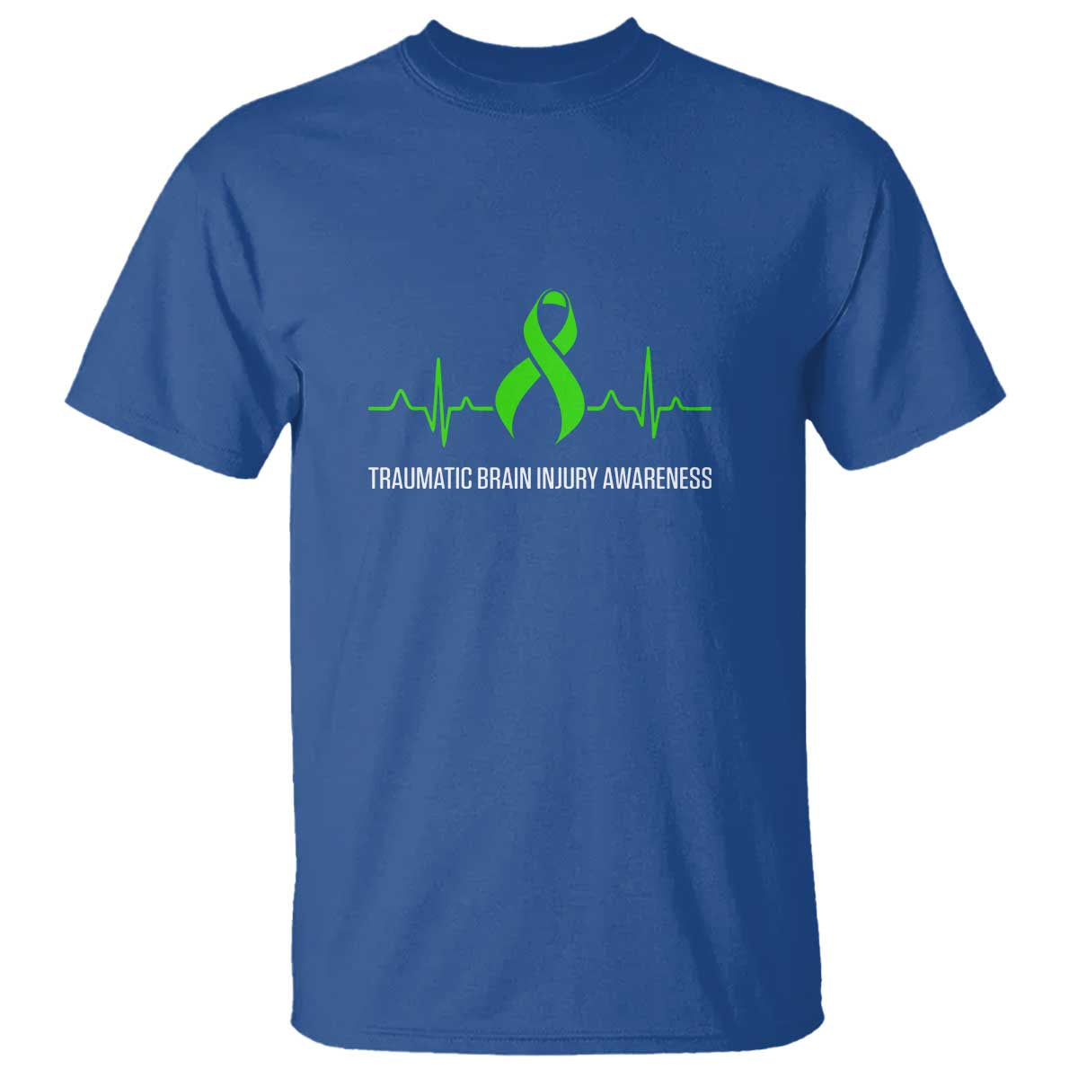 Traumatic Brain Injury Awareness T Shirt TBI Warrior Heartbeat Green Ribbon TS02 Royal Blue Print Your Wear