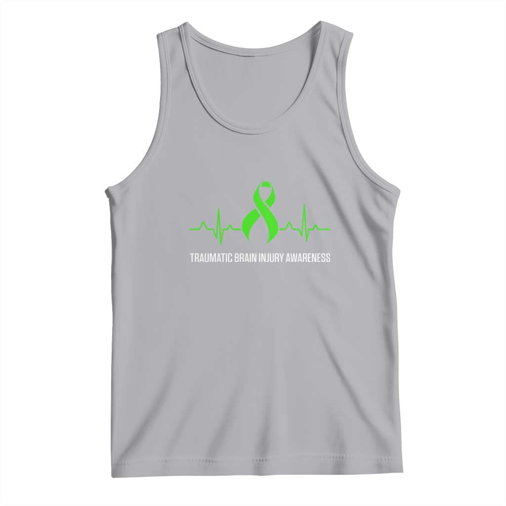 Traumatic Brain Injury Awareness Tank Top TBI Warrior Heartbeat Green Ribbon TS02 Athletic Heather Print Your Wear